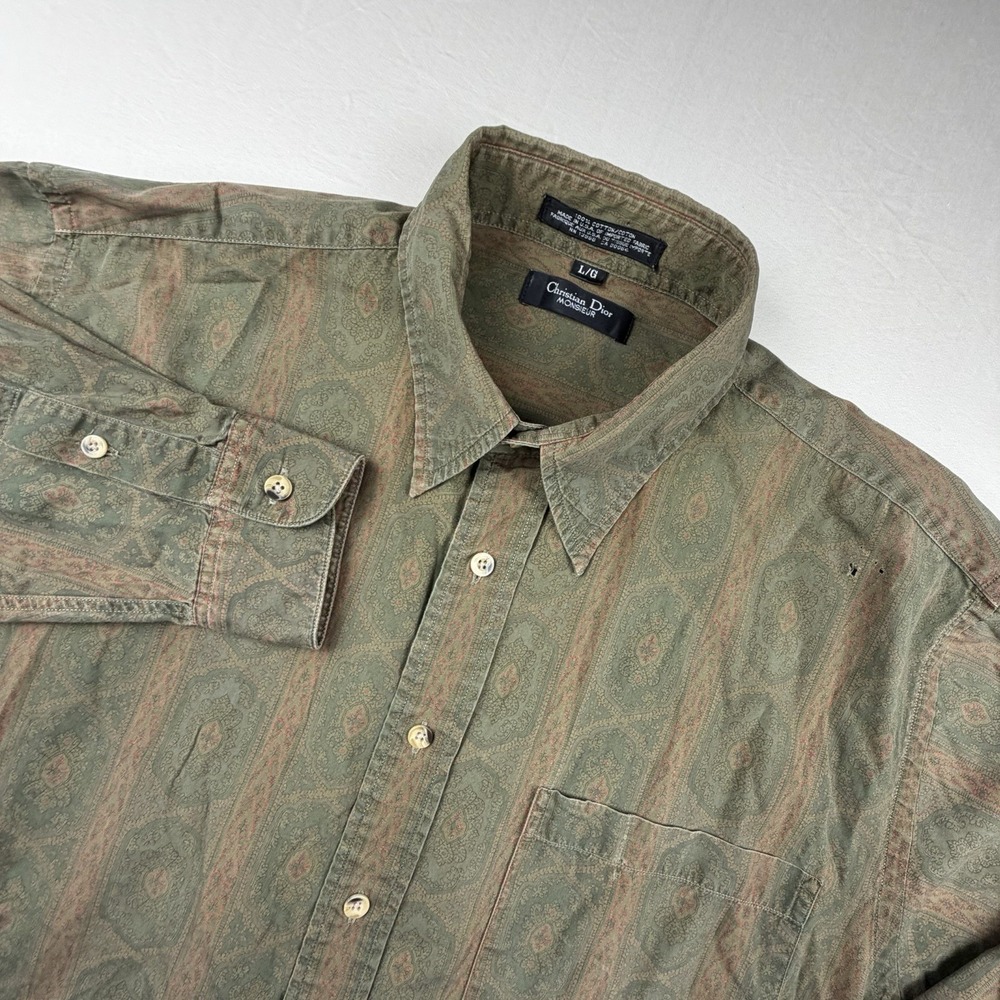 Christian Dior Monsieur Vintage AOP Shirt Mens XL 100% Cotton 90s Cowboy stripe
